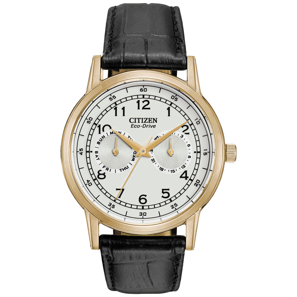 Reloj Citizen Eco Drive Corso AO9003-16A Solar Acero Inoxidable Oro Rosado Correa De Cuero Negro