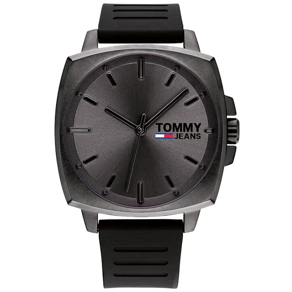 Reloj Tommy Hilfiger Jeans 1791864 Para Hombre Acero Inoxidable Gunmetal Correa De Silicona Negro