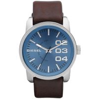 Reloj Diesel Double Down DZ1512 Para Hombre Acero Inoxidable Cuero Marrón Dial Celeste