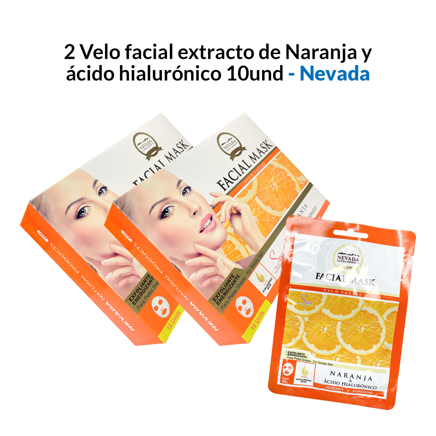 2 Velo facial extracto de naranja y ácido hialurónico 10unid
