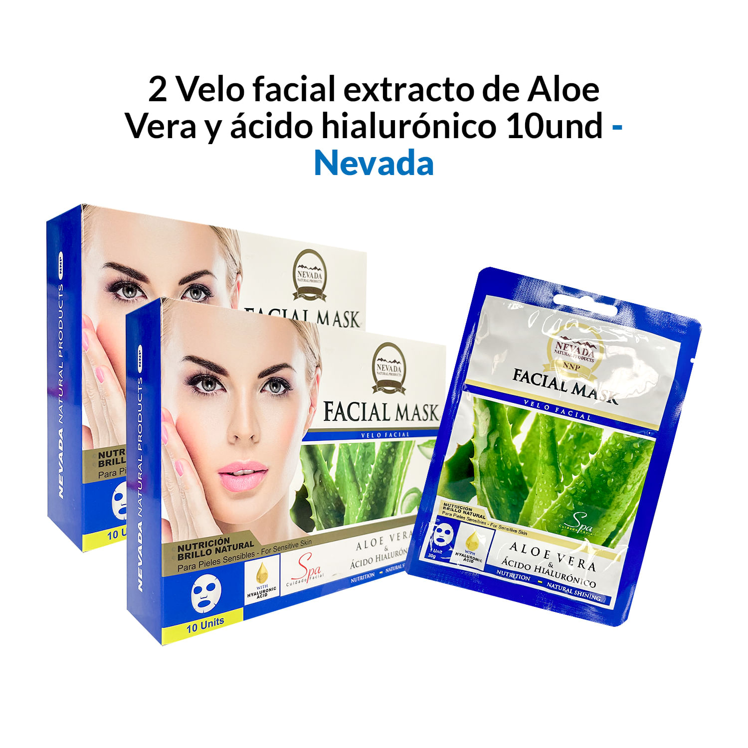 2 Velo facial extracto de aloe vera y ácido hialurónico 10unid