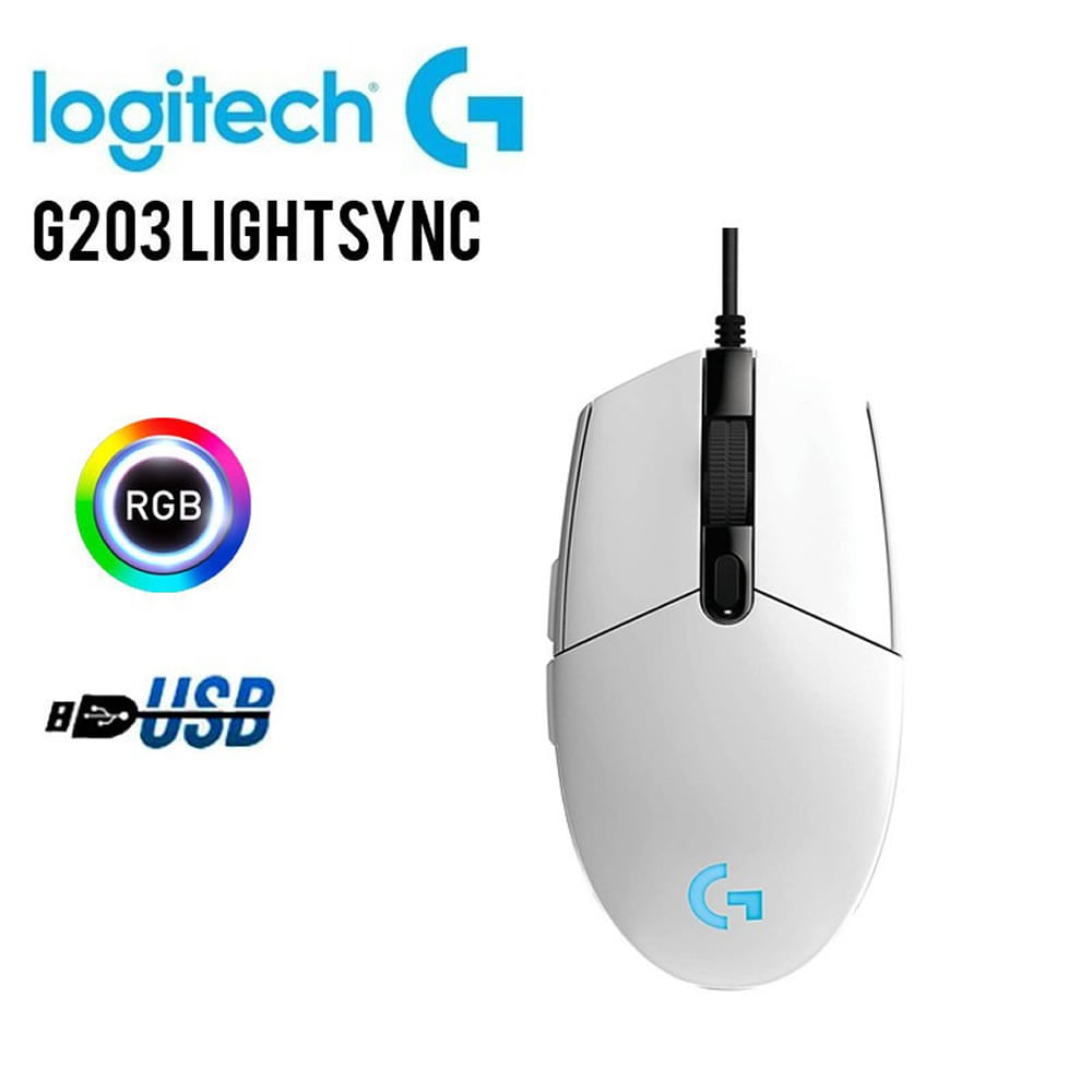 Mouse Logitech G203 Lightsync 8000 DPI RGB Blanco
