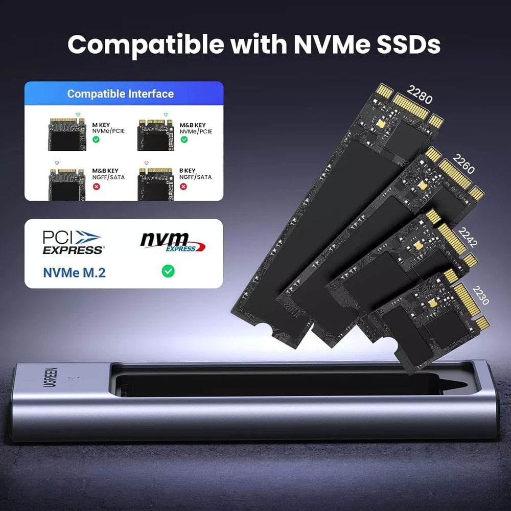 Forro Case Para M.2 Nvme / sata UGREEN 10gbps Usb C, Usb 3.2 Gen 2