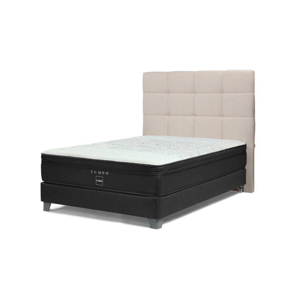 Dormitorio Americano Tempo 2 Plazas + Respaldo Issey + 2 Almohadas Niebla