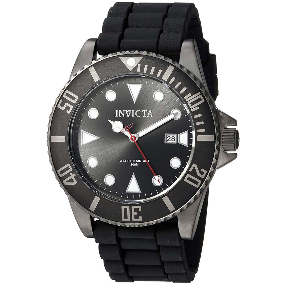 Reloj Invicta Pro Diver 90305 Fecha Acero Inoxidable Gunmetal Correa de Silicona Negro