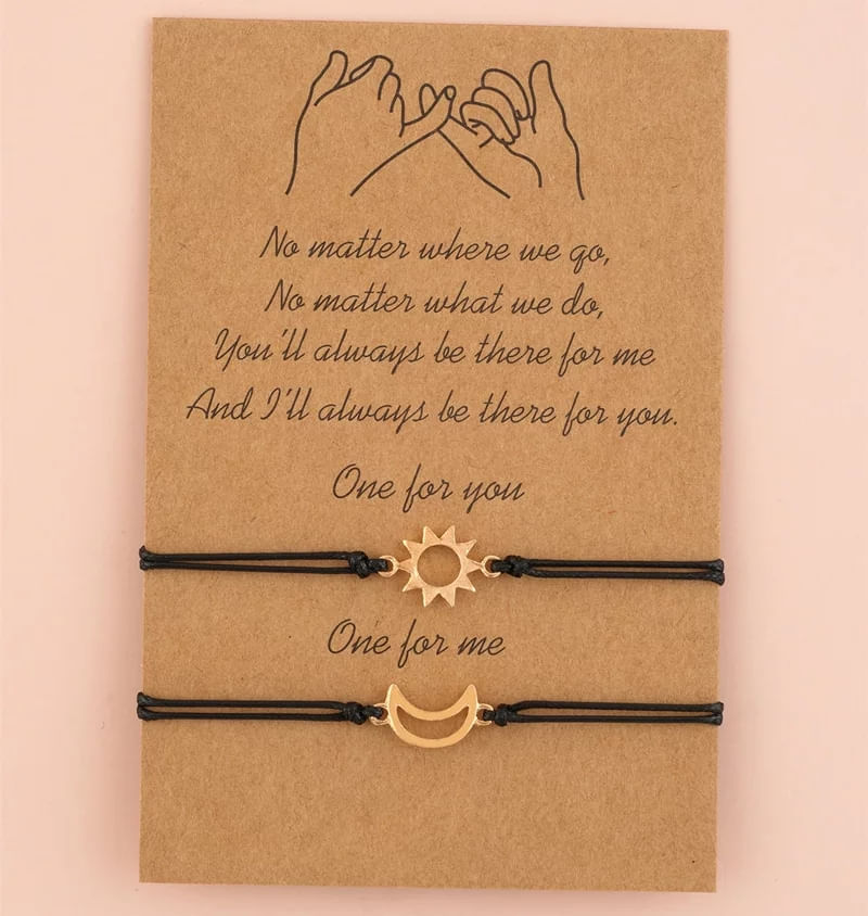 Set x 2 pulseras sol y luna dorada para parejas o mejores amigos