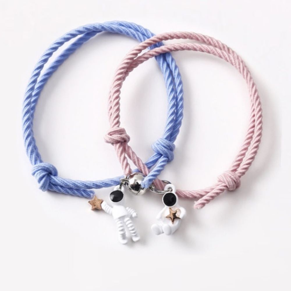 Pulsera doble con imán astronautas para mejores amigos o parejas rosa y celeste