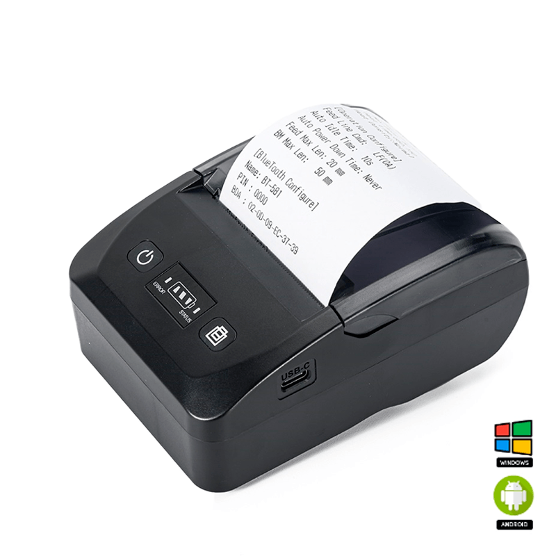 Impresora térmica portátil 57mm con interfaz Bluetooth + USB
