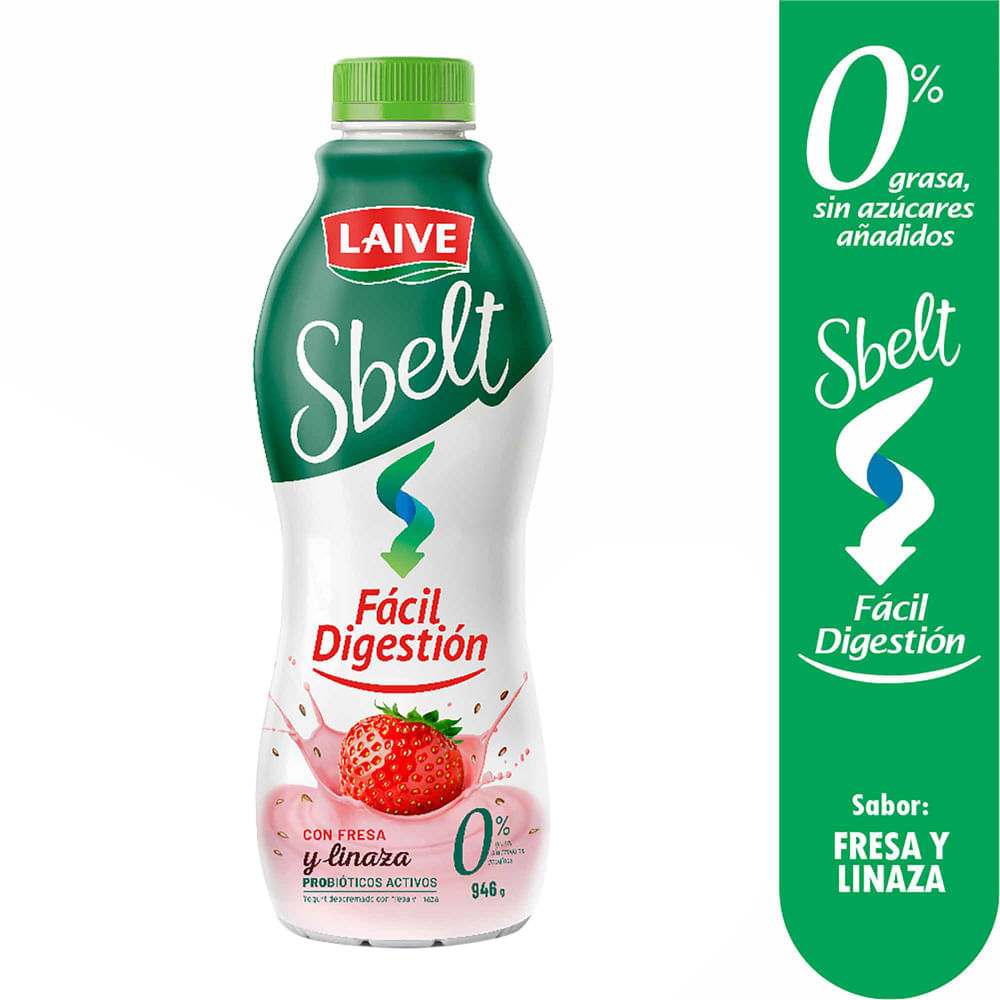 Yogurt SBELT Sabor a Fresa y Linaza Botella 946
