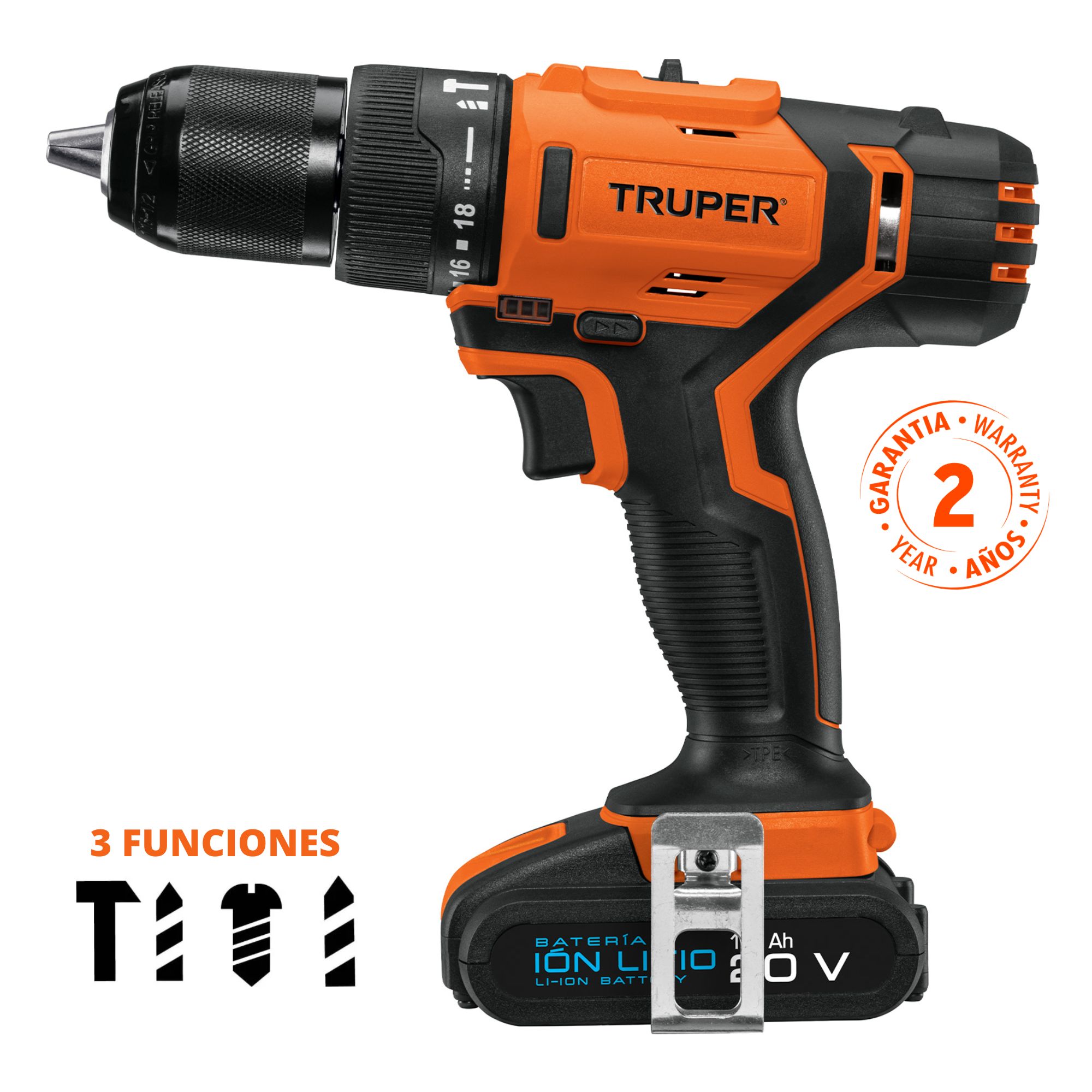Taladro percutor inalámbrico profesional 20V batería ion litio 220V Truper