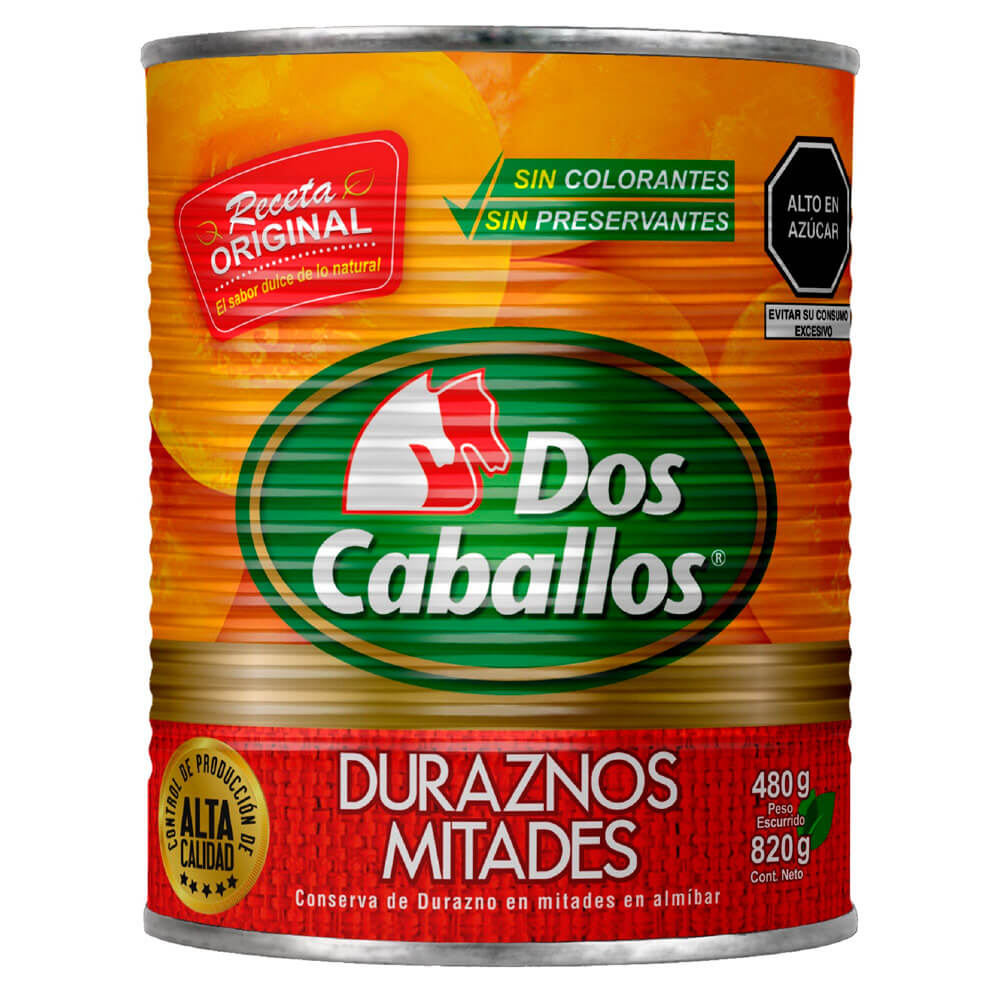 Duraznos en Mitades DOS CABALLOS Lata 820g