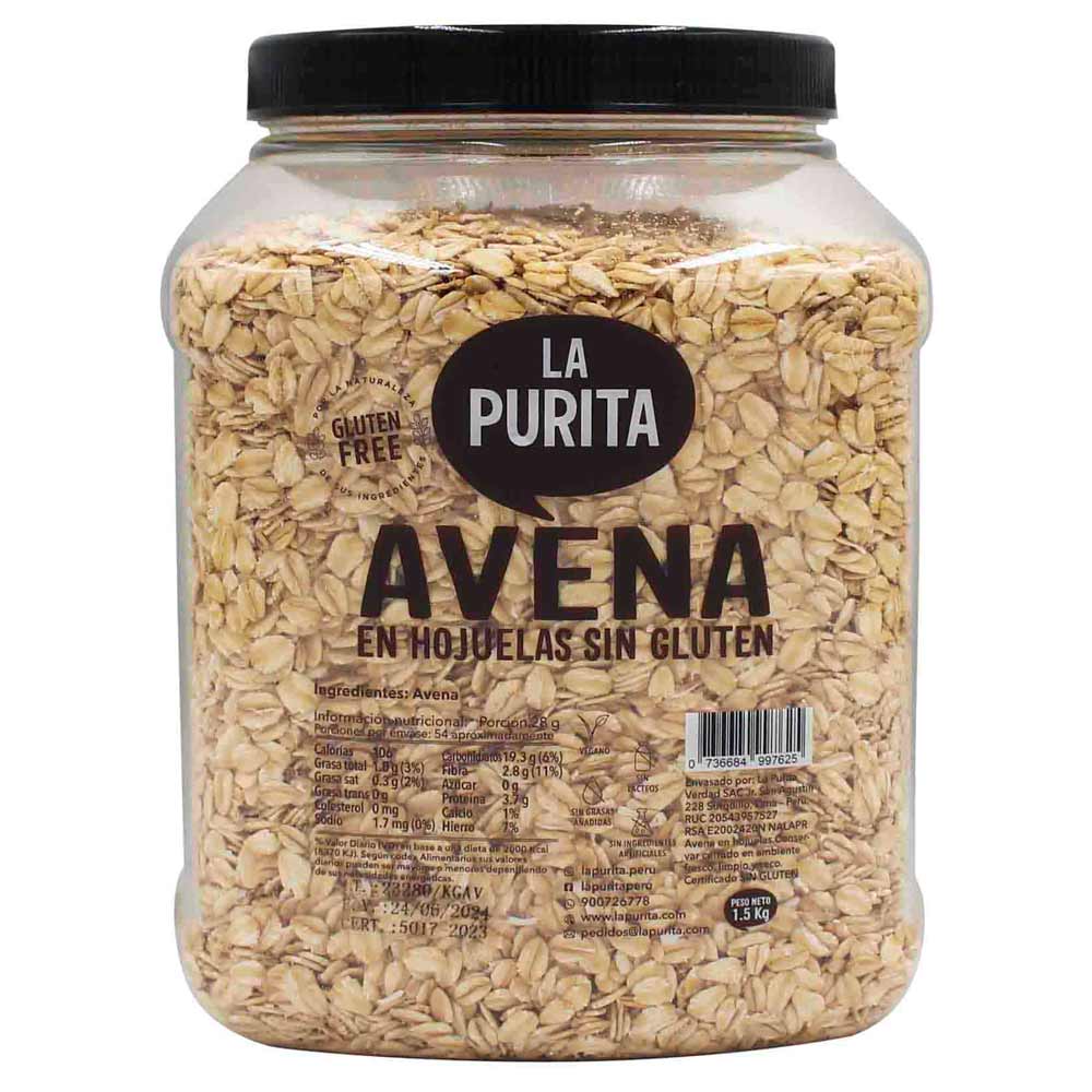 Avena con Hojuela sin Gluten LA PURITA Frasco 1.5Kg