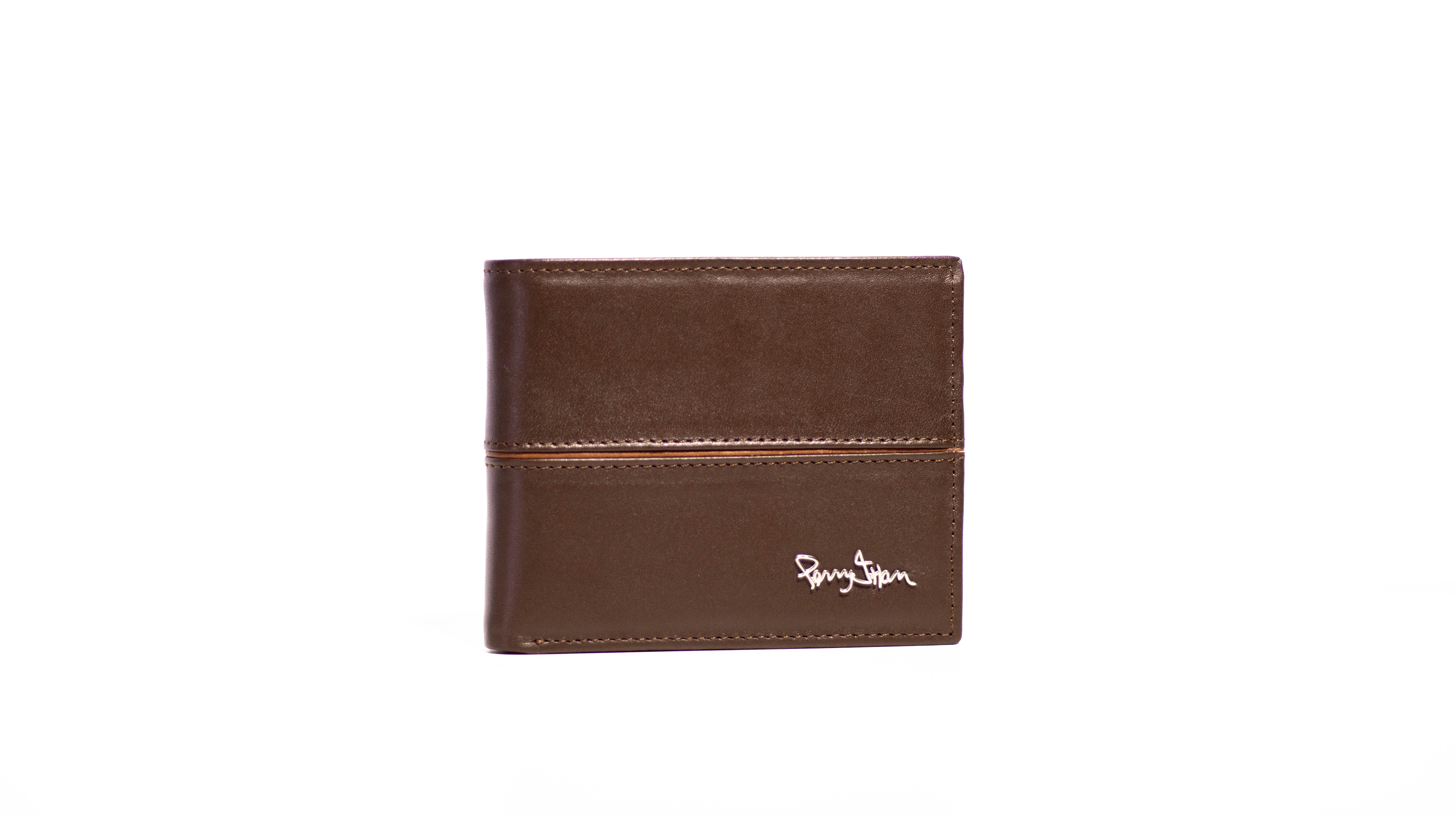 Billetera de Cuero para Caballero PERRY JHAN BC - 4028 Marrón con franja cammel