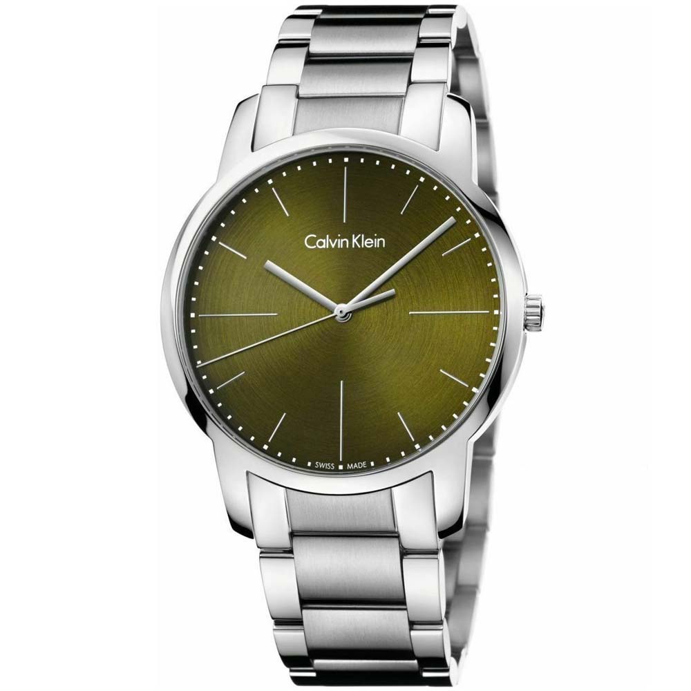 Reloj Calvin Klein City K2G2G14L Suizo Feha Acero Inoxidable Plateado Verde