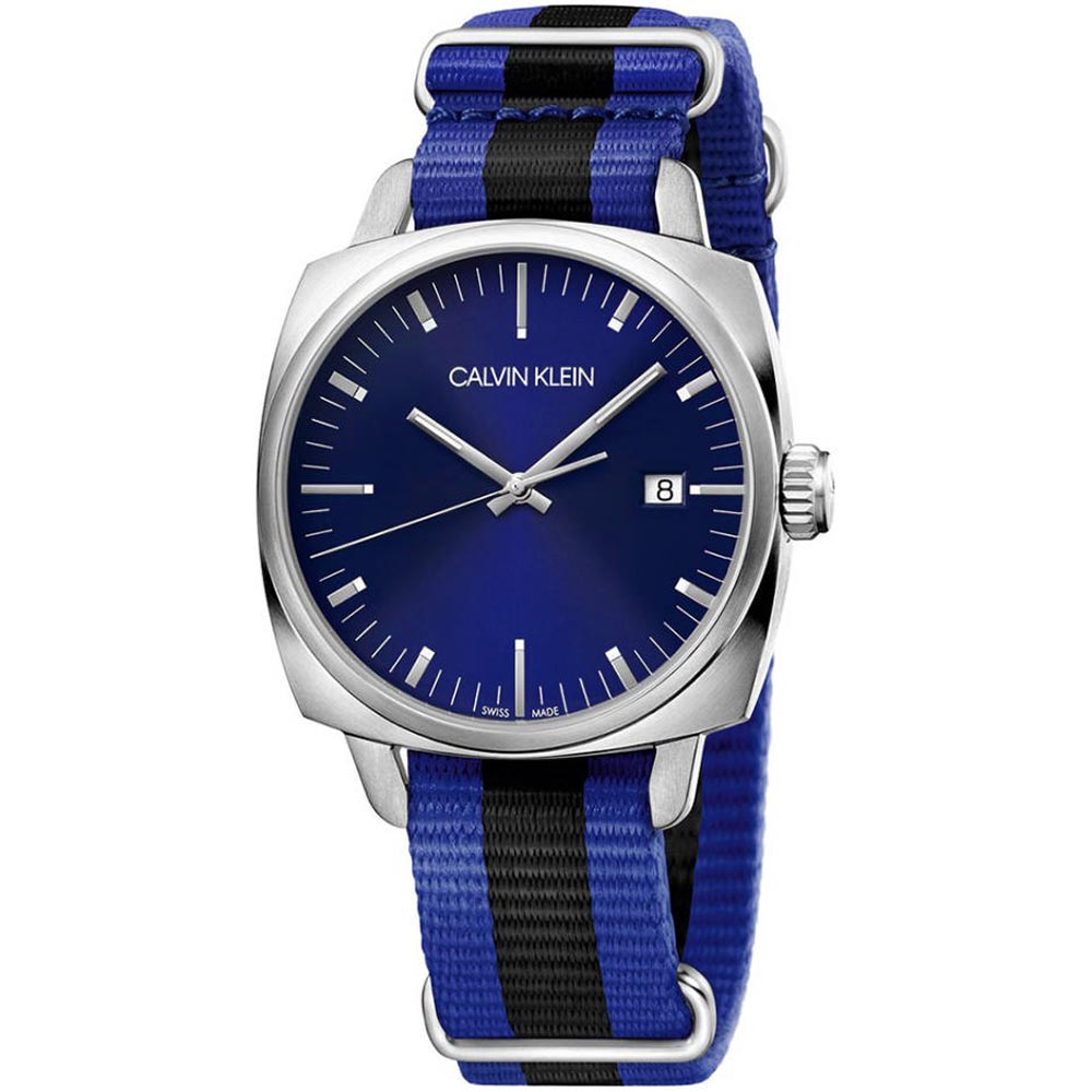 Reloj Calvin Klein Fraternity K9N111UN Suizo Correa de Nailon Negro Azul