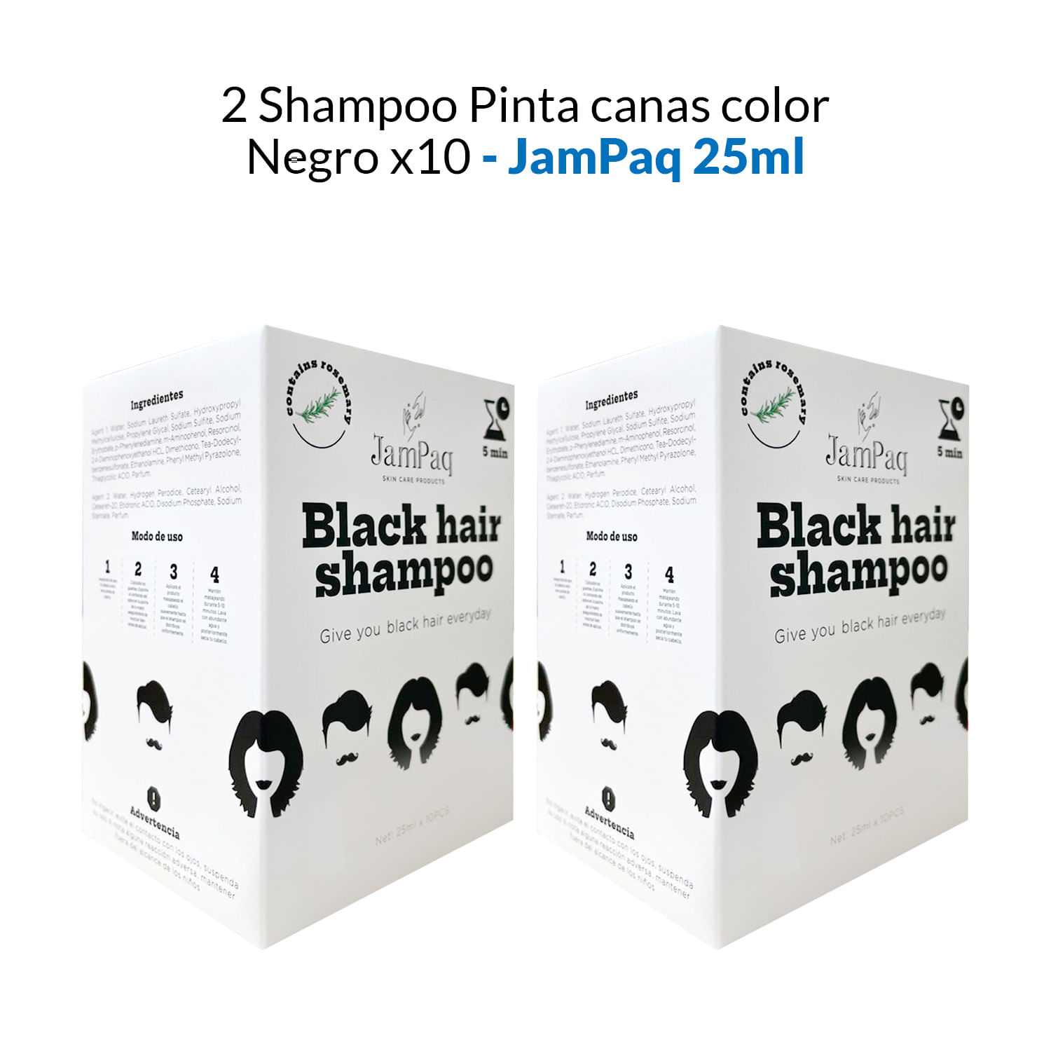 2 Shampoo pinta canas Negro x10 - JamPaq 25ml