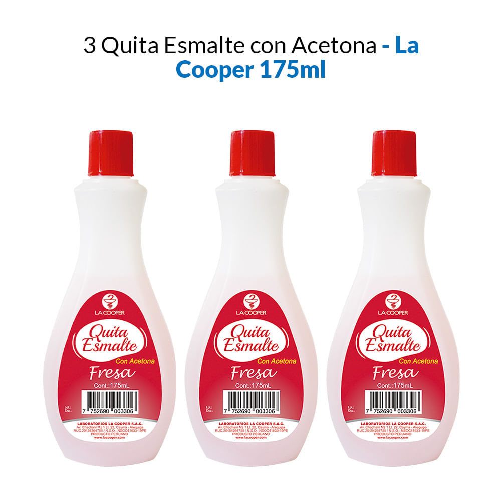 3 Quita Esmalte con Acetona Fresa 165ml - La Cooper