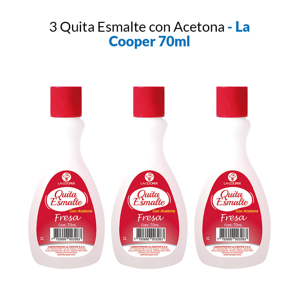 3 Quita Esmalte con Acetona Fresa 70ml - La Cooper
