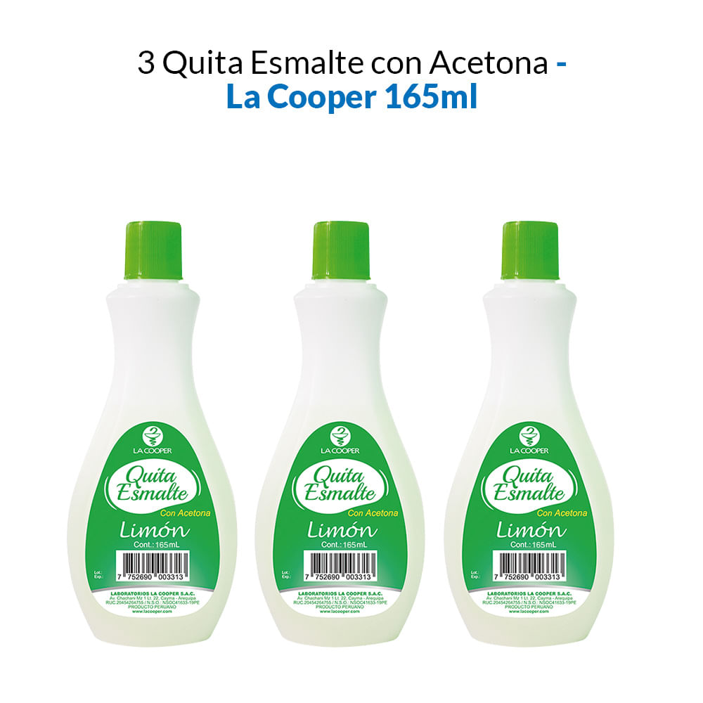 3 Quita Esmalte con Acetona Limón 165ml - La Cooper
