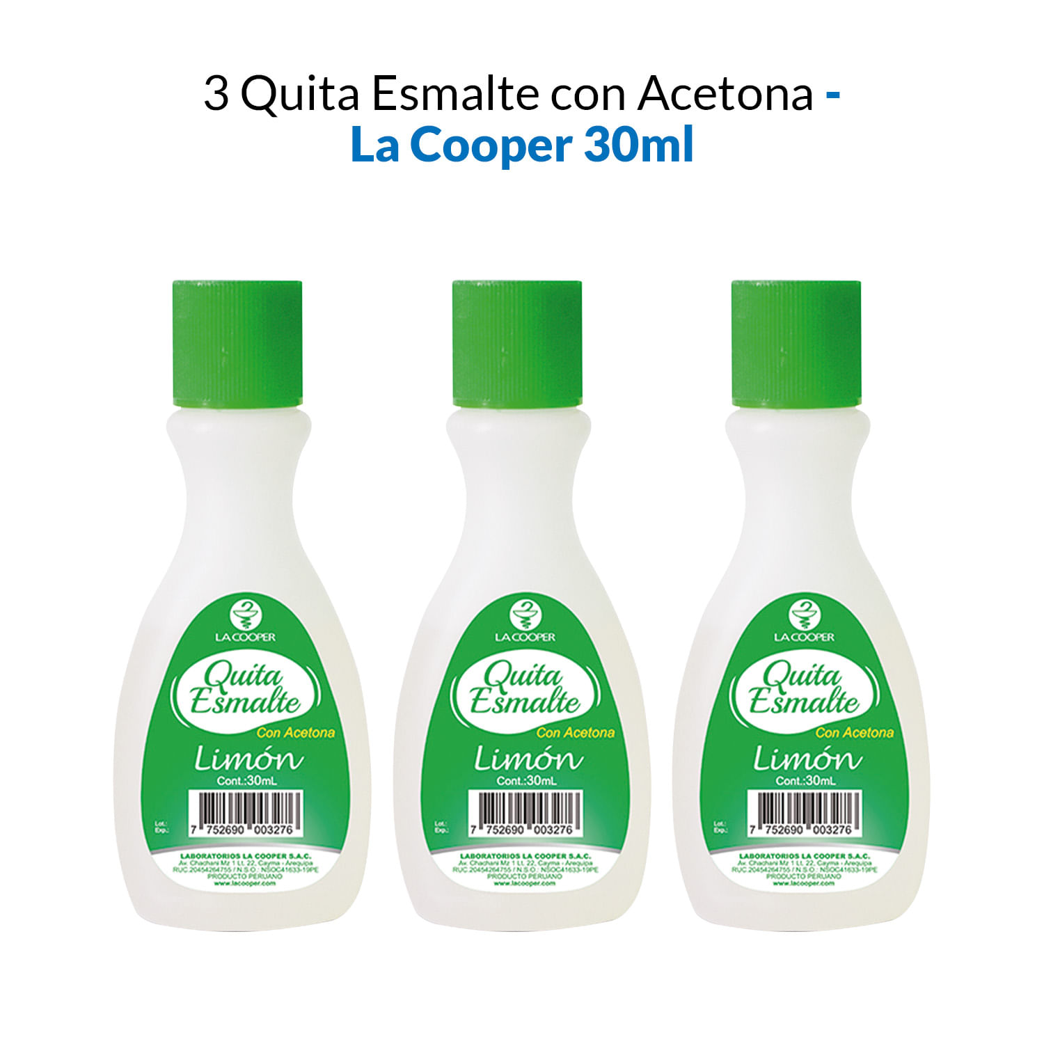 3 Quita Esmalte con Acetona Limón 30ml - La Cooper