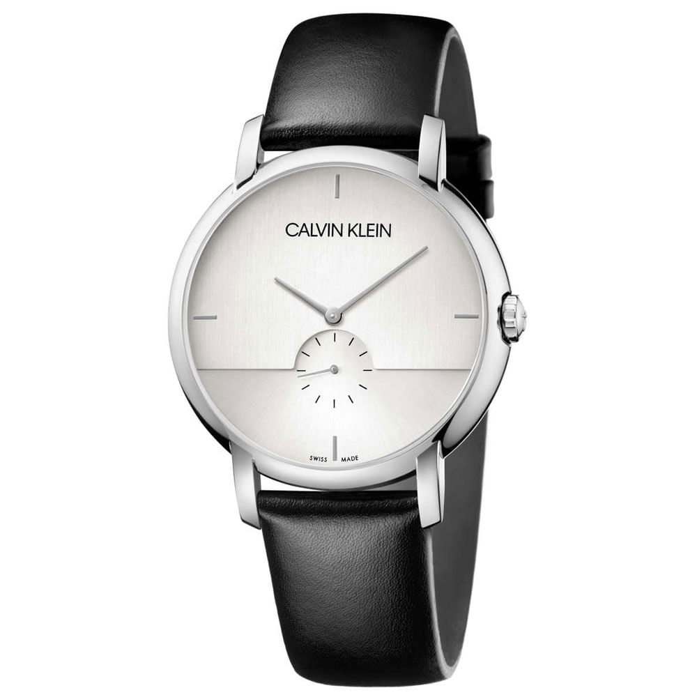 Reloj Calvin Klein Established K9H2X1C6 Suizo Correa de Cuero Negro Plateado