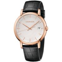 Reloj Calvin Klein Established K9H216C6 Suizo Correa Cuero Negro Oro Rosado