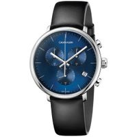 Reloj Calvin Klein High Noon Chrono K8M271CN Suizo Fecha Correa de Cuero Negro Azul