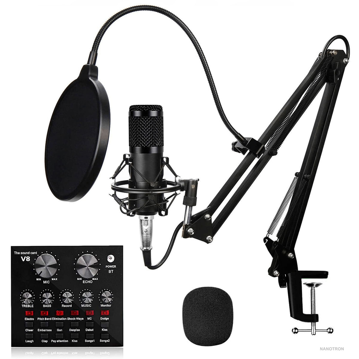Kit Micrófono de estudio BM 800 Negro más interfaz de audio V8