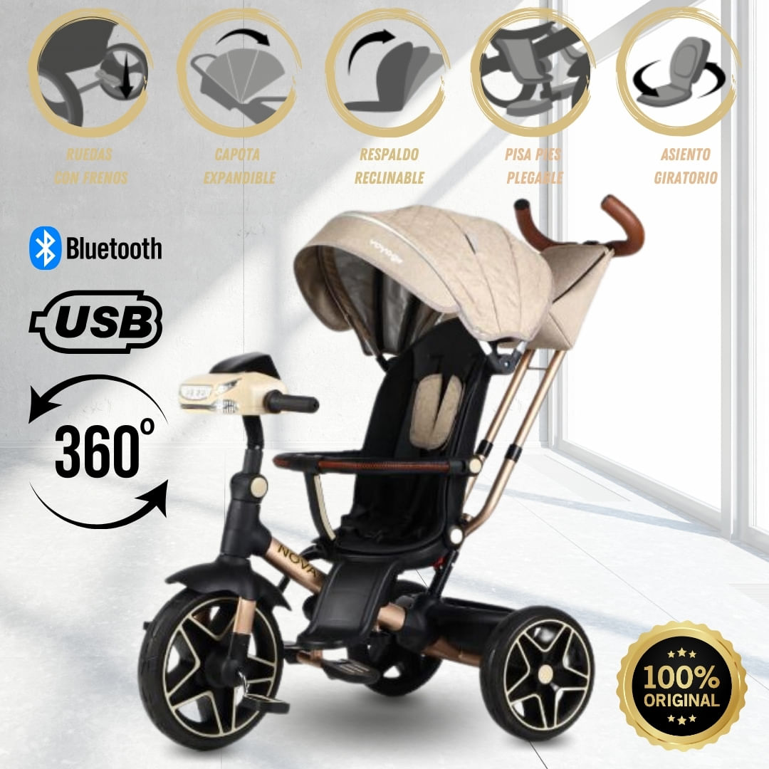 Triciclo Giratorio 5 en 1 «NOVA NEW» USB Bluetooth Beige