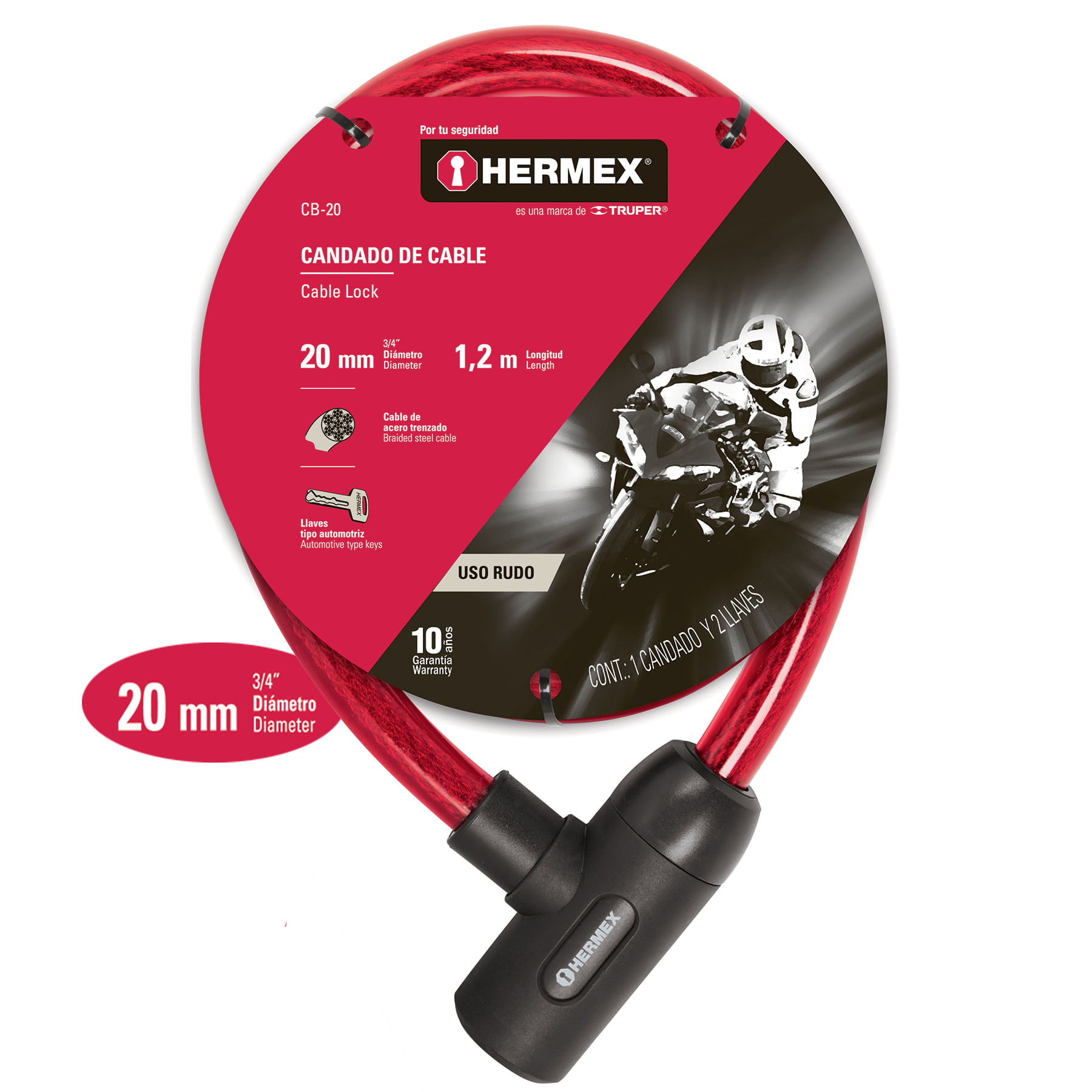 Cadena Candado Llave Hermex Bicicleta CB-20