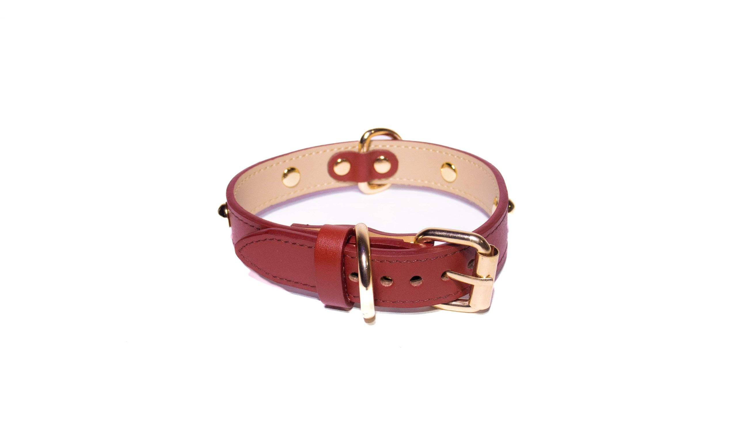 Collar de cuero para mascota PERRY JHAN Talla M Color Rojo