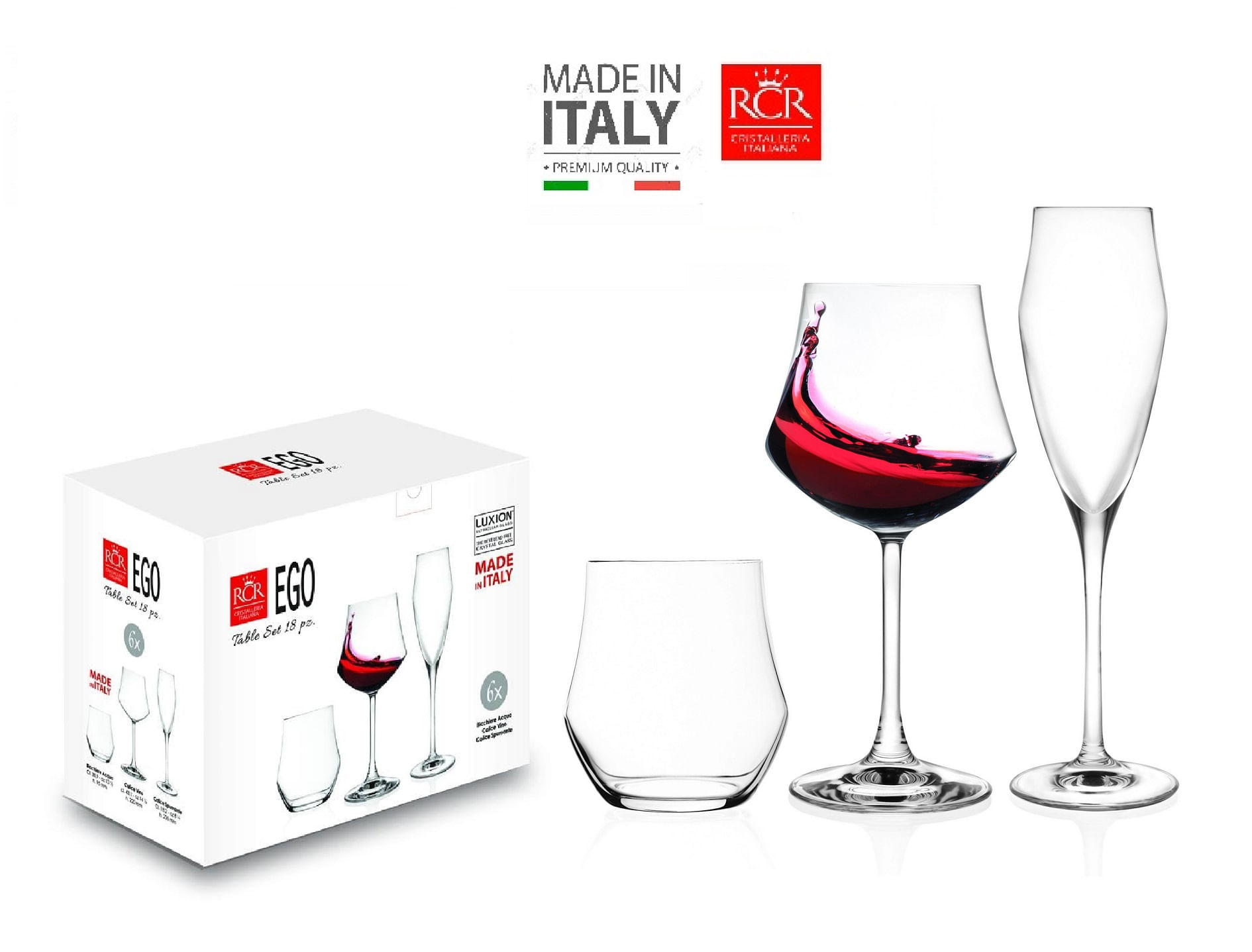 Set de Copas + Vasos - 18 pzas RCR - 100% hecho en Italia