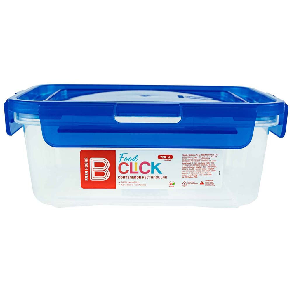Táper Rectangular BASA Food Click 720ml (Modelos Aleatorios)