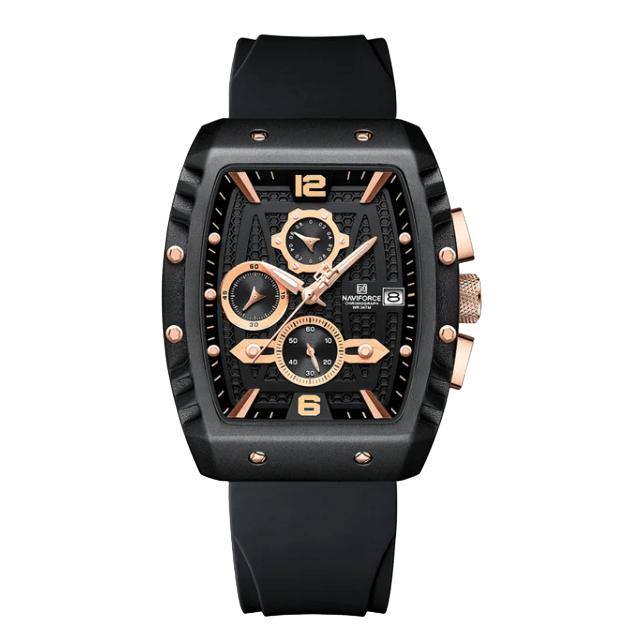Reloj Naviforce 8025 Oro Rosa con Correa de Silicona Negro NAV-122