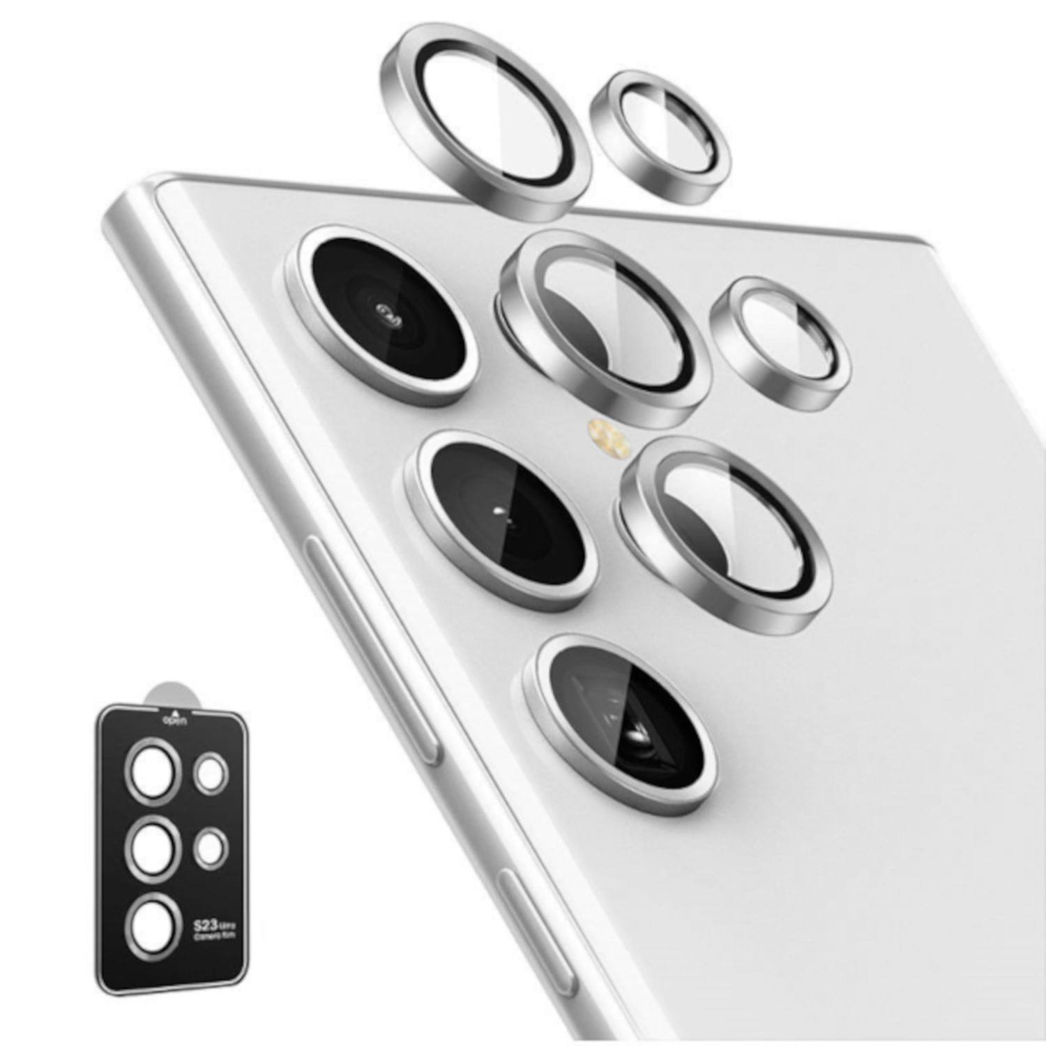 PROTECTOR METALICO PARA CAMARA COMPATIBLE CON SAMSUNG GALAXY S23 ULTRA SILVER