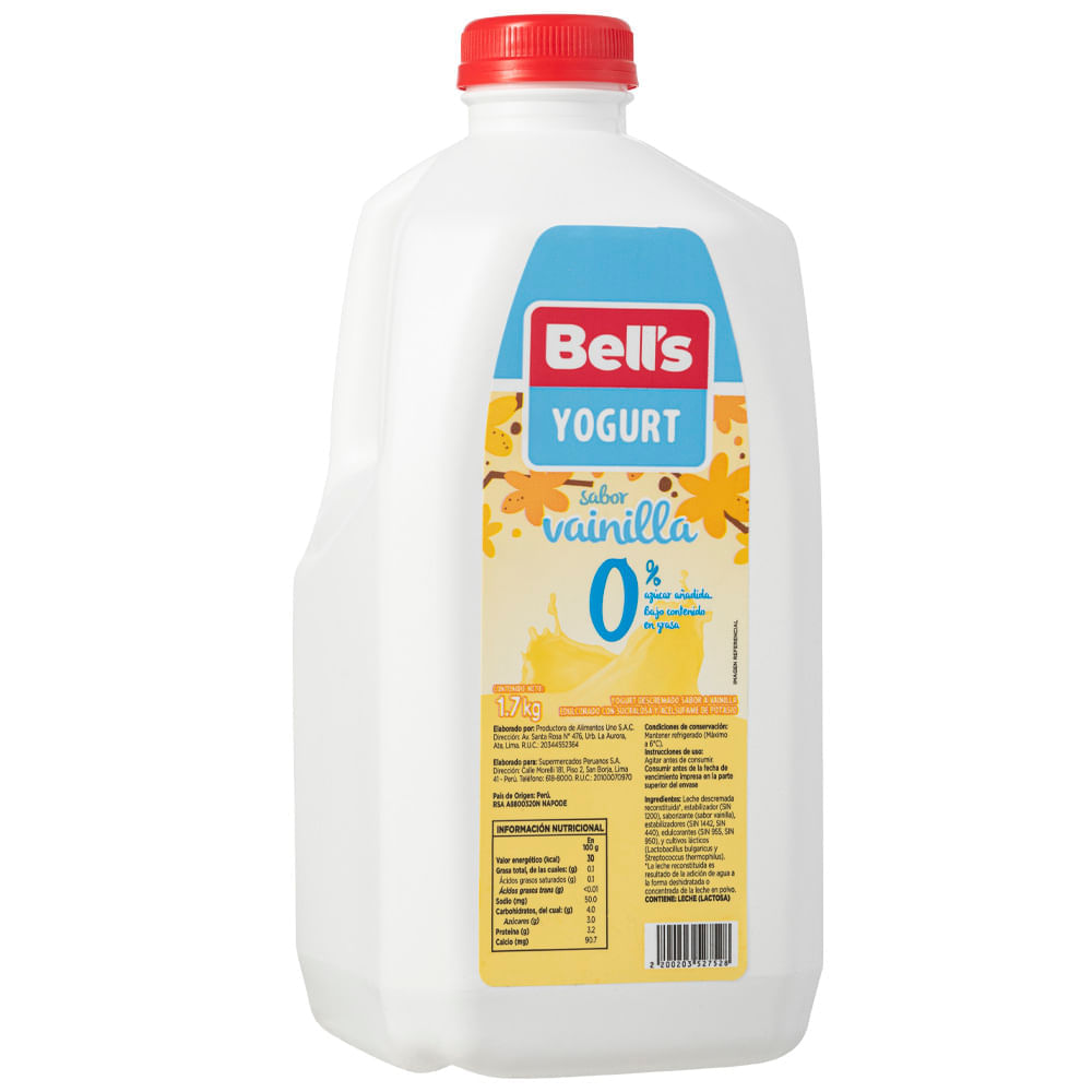 Yogurt Sabor a Vainilla BELL'S 0% Grasa Botella 1.7Kg
