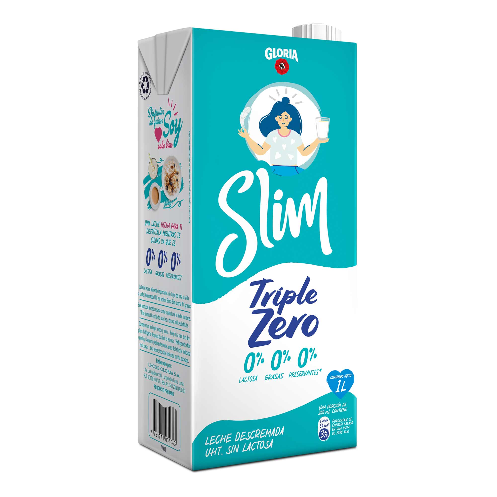 Leche Descremada GLORIA Slim UHT Triple Zero Caja 1L