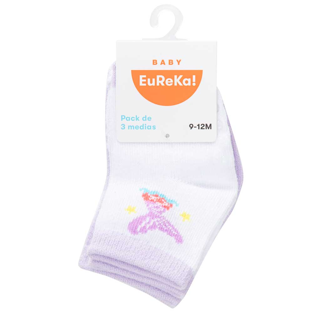 Medias Pack 3un Mod13 Polialgodón BABY EUREKA Bebé Niña Lila Talla 9M/12M