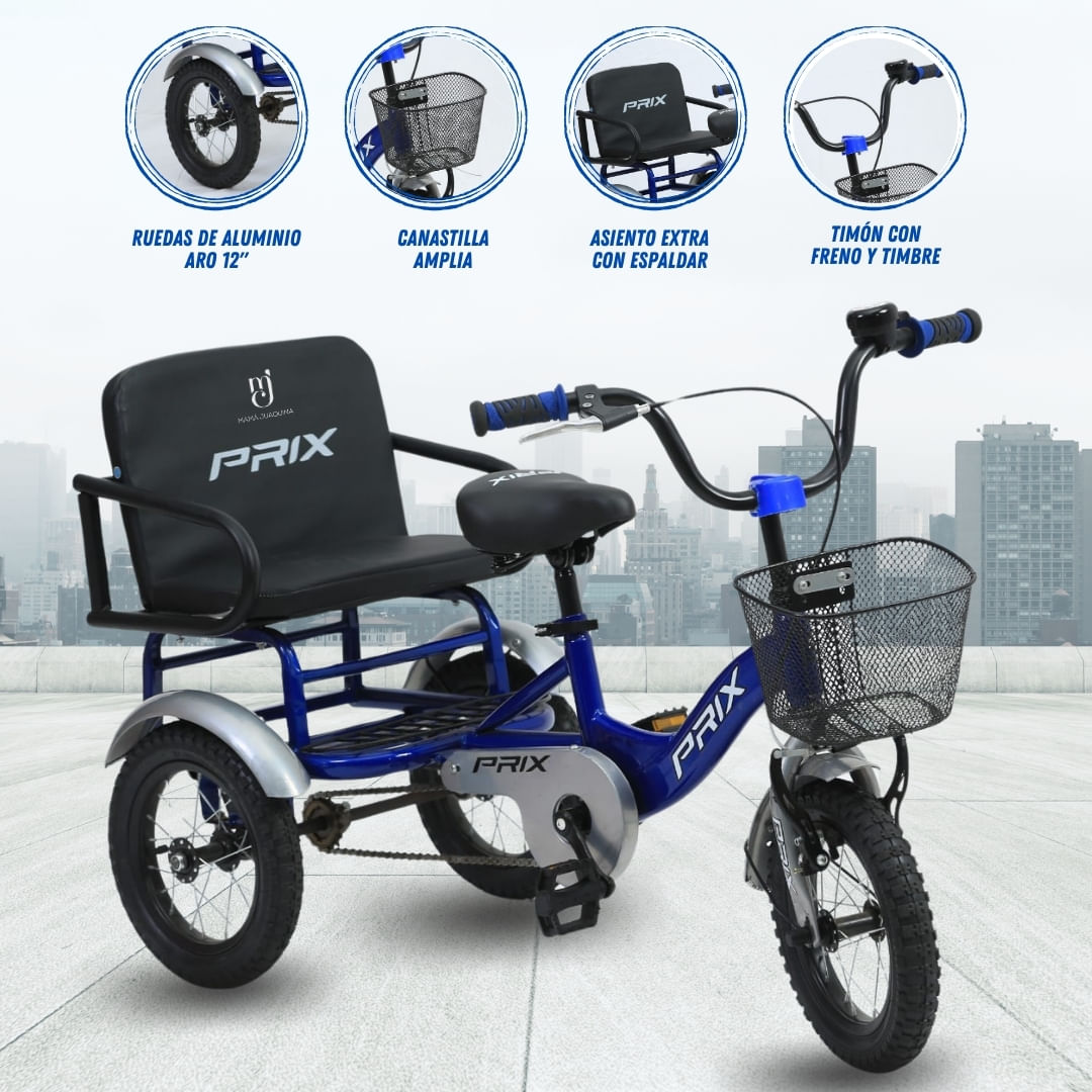 TRICICLO DOBLE ASIENTO «TRENO» AZUL