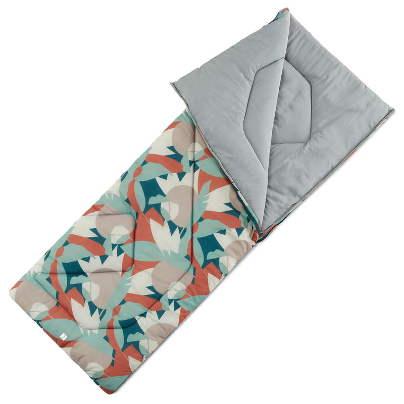 BOLSA DE DORMIR 10ºC CONFORT TRANSFORMABLE EDREDÓN ARPENAZ 10 QUECHUA TURQUESA OSCURO FLOREADO