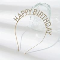 Vincha dorada cumpleaños Happy Birthday metal con piedritas - copy