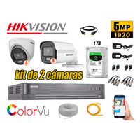 CÁMARAS SEGURIDAD KIT 2 HIKVISION 5MP + DISCO 1TB COLORVU VISION COLOR