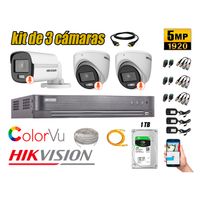 CÁMARAS SEGURIDAD KIT 3 HIKVISION 5MP + DISCO 1TB COLORVU VISION COLOR