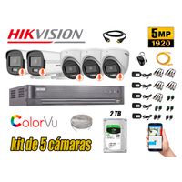 CÁMARAS SEGURIDAD HIKVISION KIT 5 5MP + DISCO 2TB COLORVU VISION COLOR