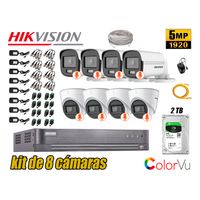 CÁMARAS SEGURIDAD KIT 8 HIKVISION 5MP + DISCO 2TB 4 COLORVU VISION COLOR
