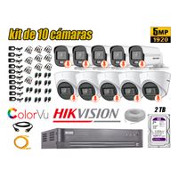 CÁMARAS SEGURIDAD KIT 10 HIKVISION 5MP DISCO 2TB 5 COLORVU VISION COLOR