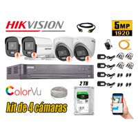 CÁMARAS SEGURIDAD HIKVISION KIT 4 5MP + DISCO 2TB COLORVU VISION COLOR
