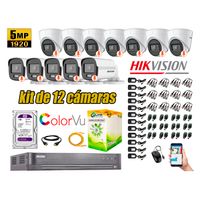 CÁMARAS SEGURIDAD KIT 12 HIKVISION 5MP DISCO 1TB 5 COLORVU VISION COLOR