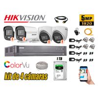 CÁMARAS SEGURIDAD HIKVISION KIT 4 5MP + DISCO 1TB COLORVU VISION COLOR