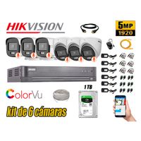 CÁMARAS SEGURIDAD HIKVISION KIT 6 5MP + DISCO 1TB COLORVU VISION COLOR
